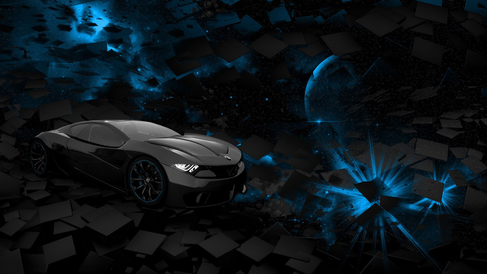 car, space, planet, blue, black, square, rendering, background