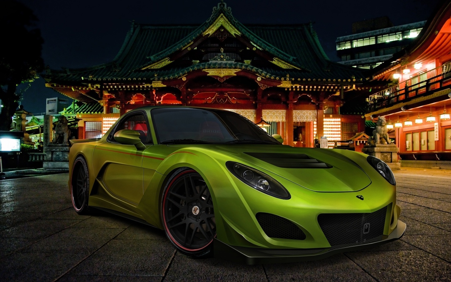 mazda, rx-7, japan, green, car, avto, street