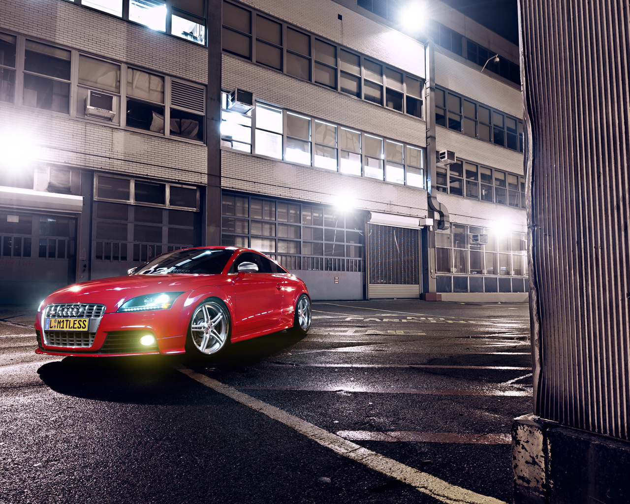 audi, tt, tuning, wheels, red, night, lights, glow, garage