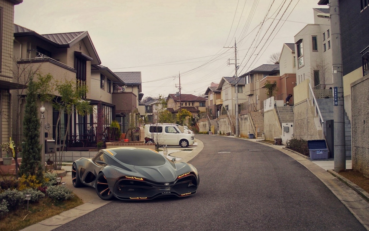 lada, raven, concept, 2014, car, supercar, street, houses, , , , , , , 