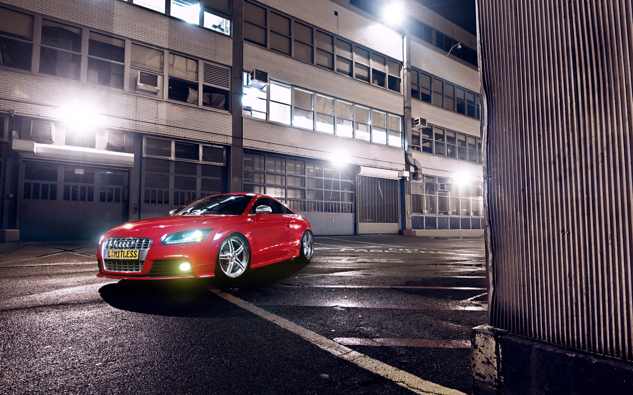 audi, tt, tuning, wheels, red, night, lights, glow, garage