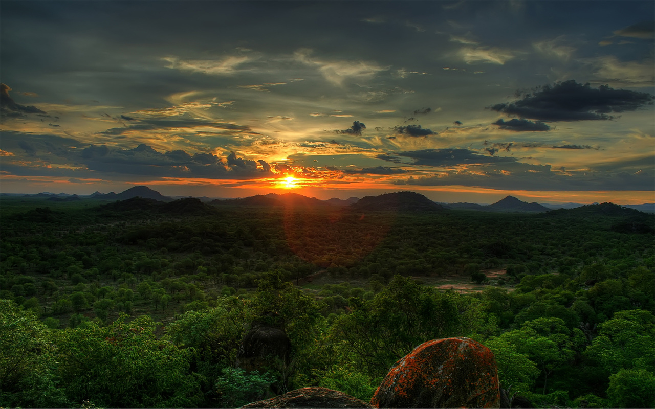 african sunset, sky, sunset, the sun, trees, ,, 