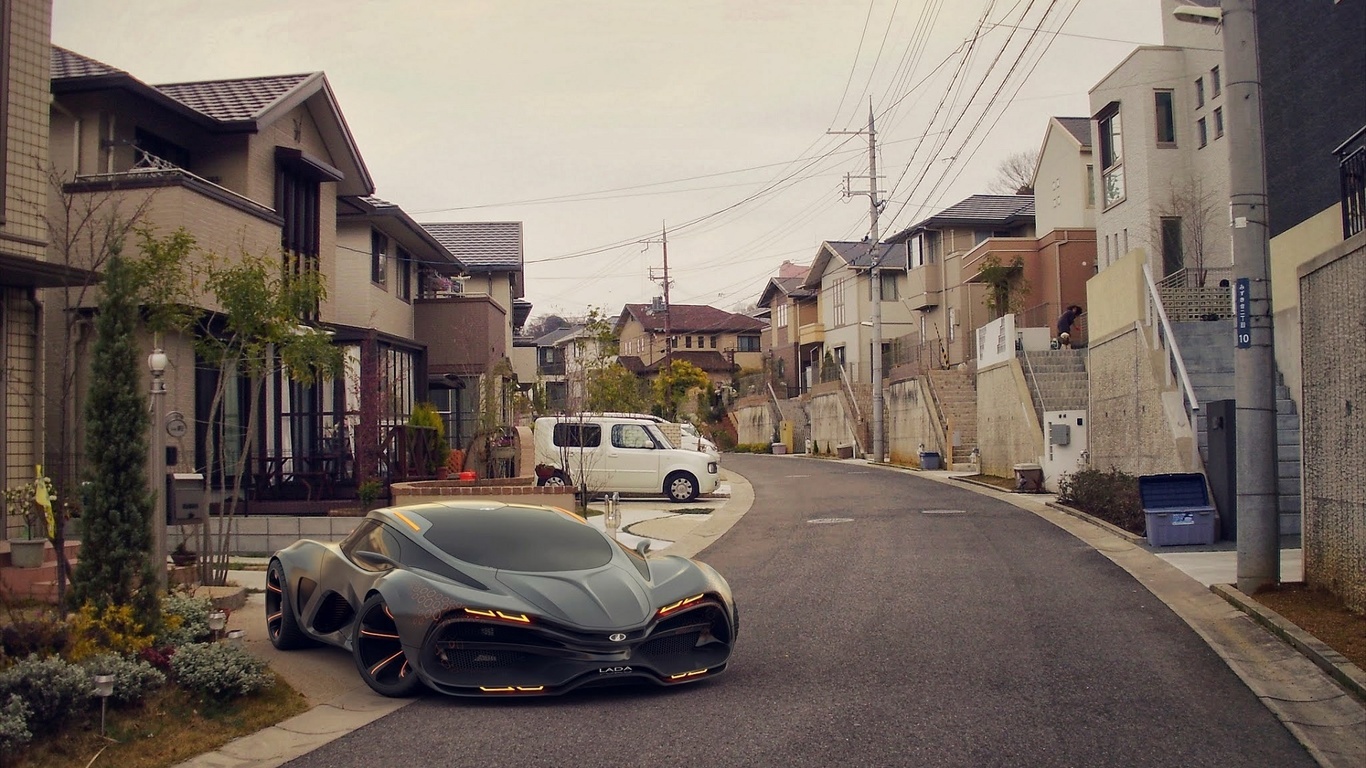 lada, raven, concept, 2014, car, supercar, street, houses, , , , , , , 