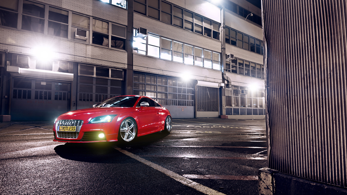 audi, tt, tuning, wheels, red, night, lights, glow, garage