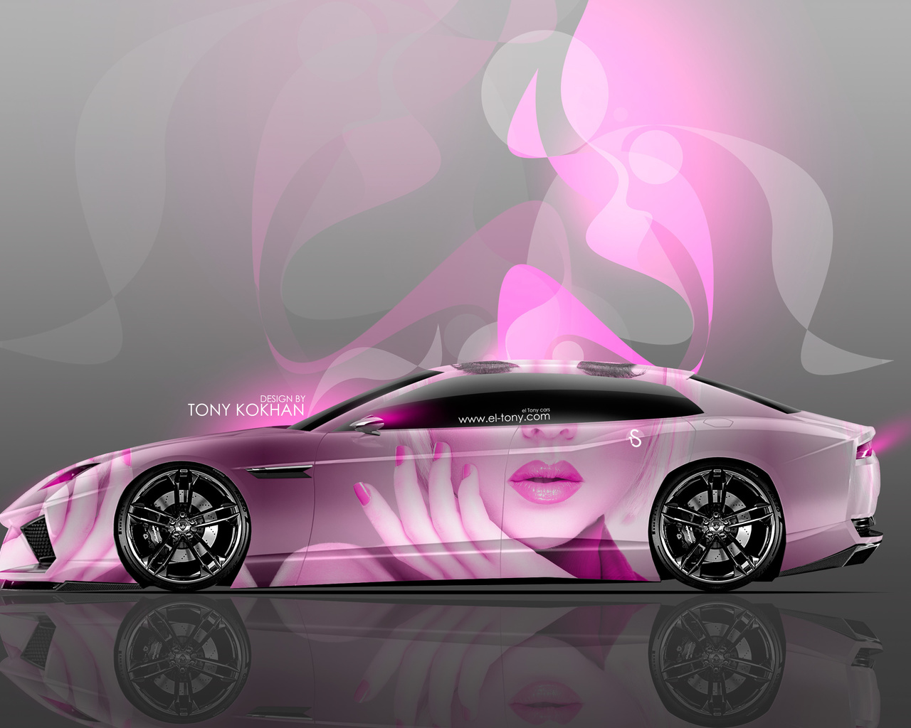 tony kokhan, lamborghini, estoque, glamour, girl, aerography, pink, neon, effects, blonde, el tony cars, photoshop, style, 4k wallpapers,  , , , , , , , , , , , , , 20