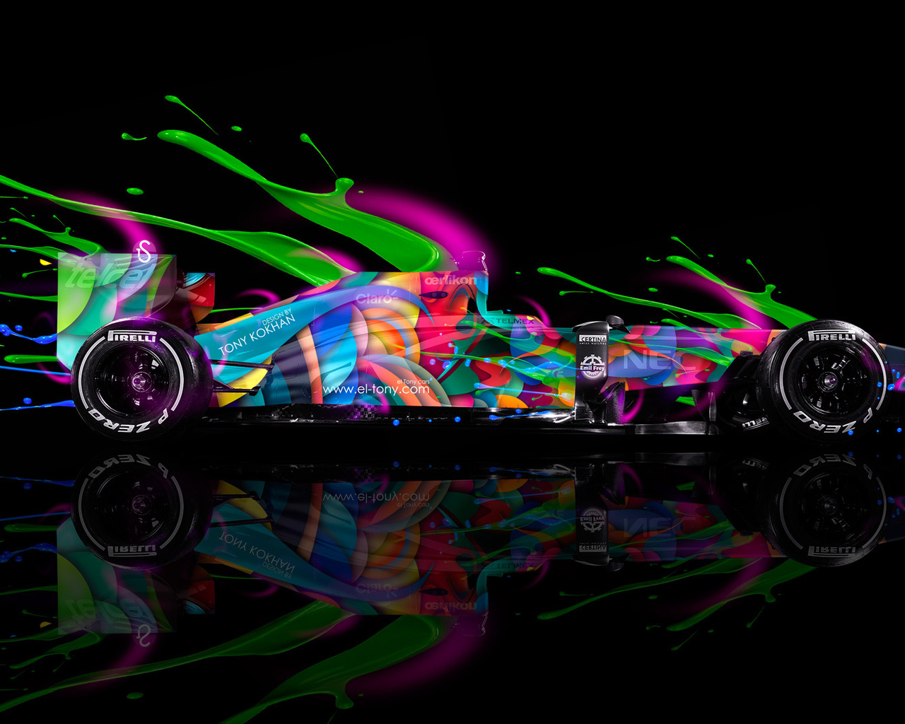 tony kokhan, f1, formula 1, live colors, multicolors, speed, art, el tony cars, photoshop, neon, abstract, black, pirelli, hd wallpapers,  , ,  ,  1, 1, , , , , , , , 