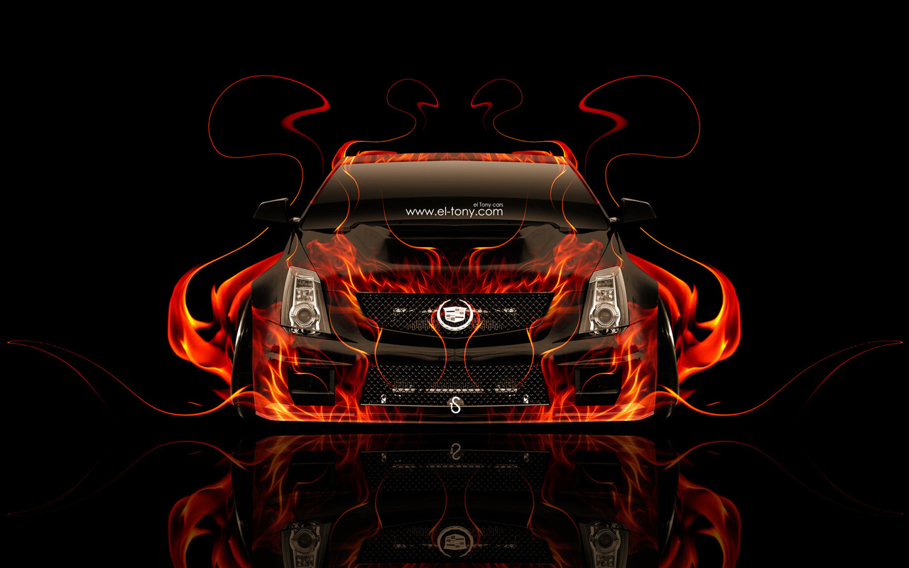 tony kokhan, cadillac, fire, car, cts-v, hennessey, tuning, front, orange, black, abstract, el tony cars, wallpapers,  , , , , , , , ,  , , , 2014