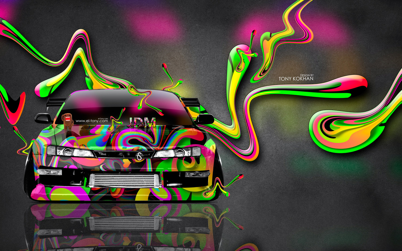 tony kokhan, nissan, silvia, s14, jdm, art, super, plastic, aerography, multicolors, neon, photoshop, el tony cars, design, hd wallpapers,  , , , ,  14, , , , , , , , 