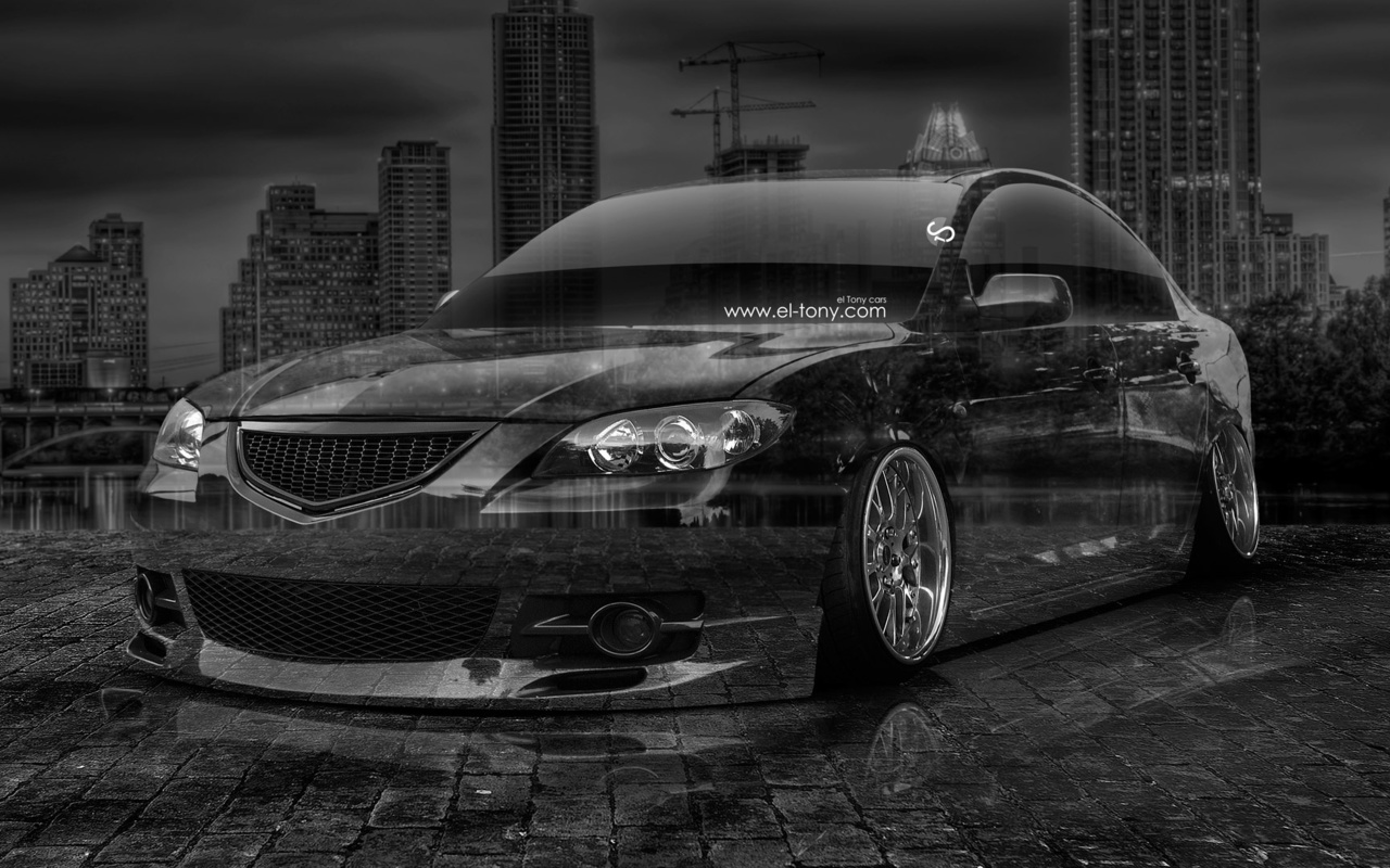 tony kokhan, mazda, 3, jdm, tuning, crystal, city, black, white, night, el tony cars, hd wallpapers, photoshop,  , , , 3, , , , , , -, , , , , 2014