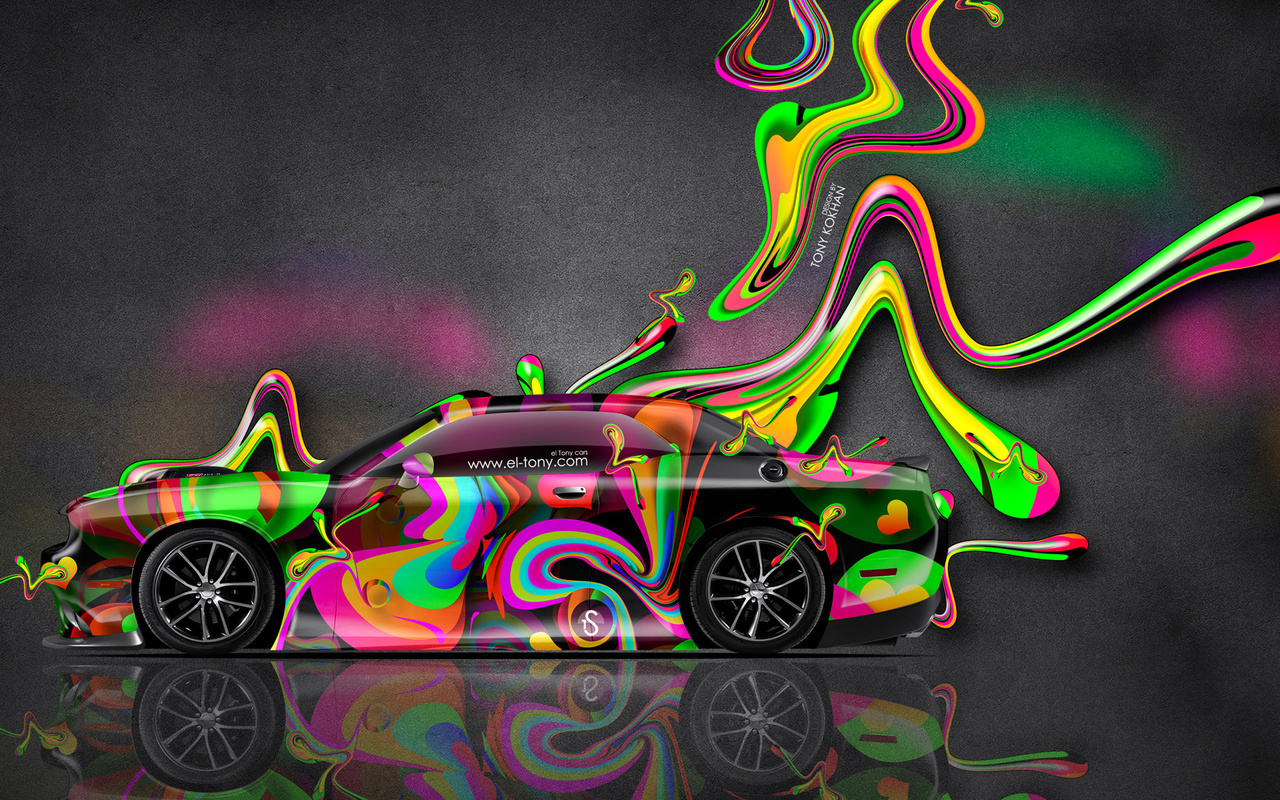 tony kokhan, dodge, challenger, super, plastic, car, aerography, multicolors, art, el tony cars, photoshop, neon, muscle,  , , , , , , , , ,  , , , , , , 