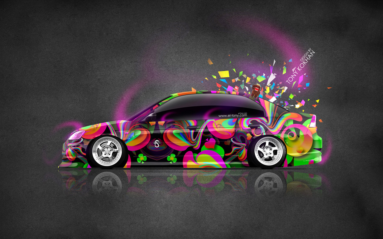 tony kokhan, honda, civic, jdm, multicolors, car, style, domo kun, neon, aerography, el tony cars, photoshop, hd wallpapers,  , , , , , ,  , , , , ,  , , , , 