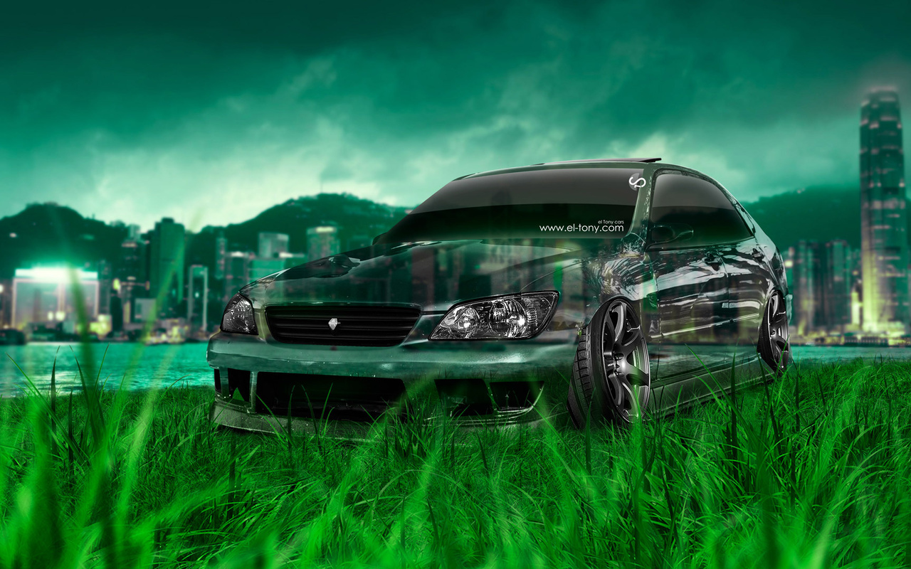 tony kokhan, toyota, altezza, jdm, crystal, nature, city, green, grass, tuning, sea, el tony cars, photoshop, hd wallpapers, art,  , , , , , , , , , , , , , , 