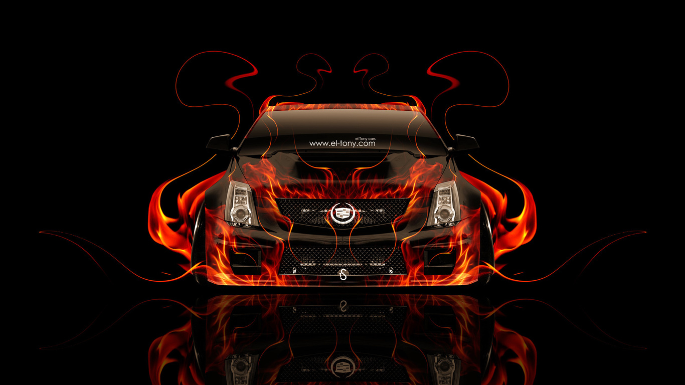 tony kokhan, cadillac, fire, car, cts-v, hennessey, tuning, front, orange, black, abstract, el tony cars, wallpapers,  , , , , , , , ,  , , , 2014