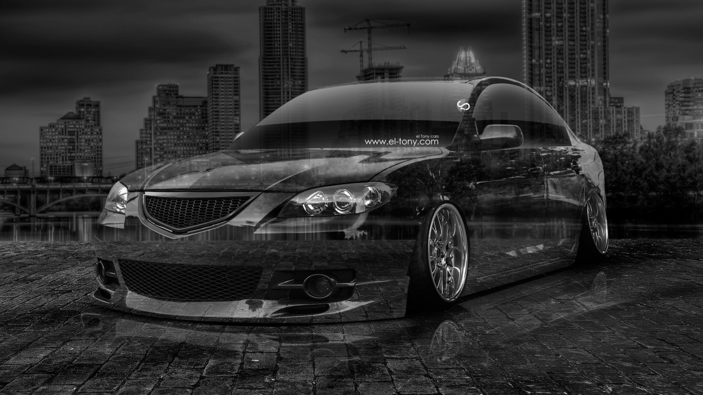 tony kokhan, mazda, 3, jdm, tuning, crystal, city, black, white, night, el tony cars, hd wallpapers, photoshop,  , , , 3, , , , , , -, , , , , 2014