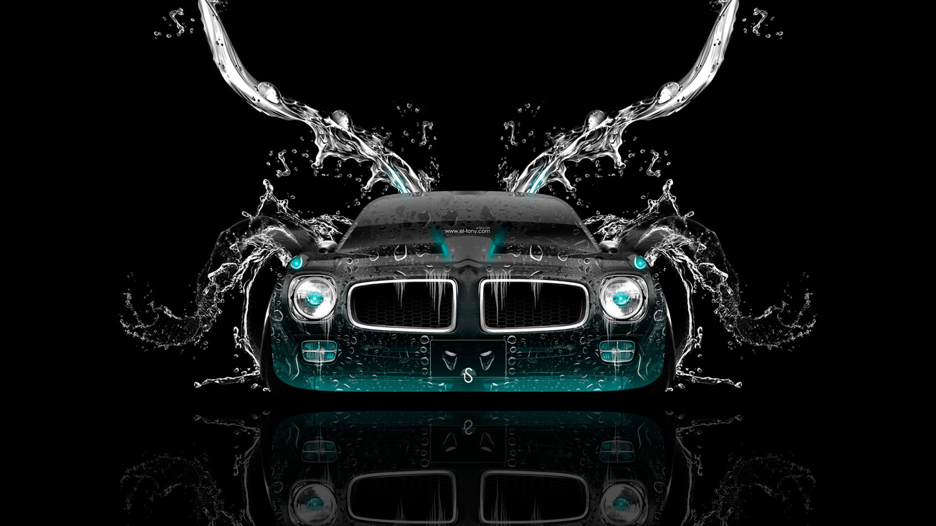 tony kokhan, pontiac, firebird, front, water, muscle, car, azure, neon, black, background, effects, el tony cars, hd wallpapers,  , , , , , , ,  , , , , , 2014, 