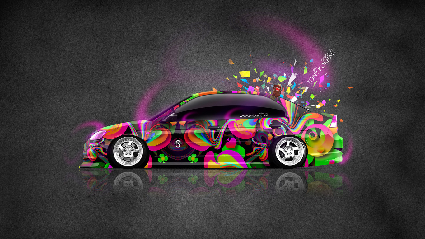 tony kokhan, honda, civic, jdm, multicolors, car, style, domo kun, neon, aerography, el tony cars, photoshop, hd wallpapers,  , , , , , ,  , , , , ,  , , , , 