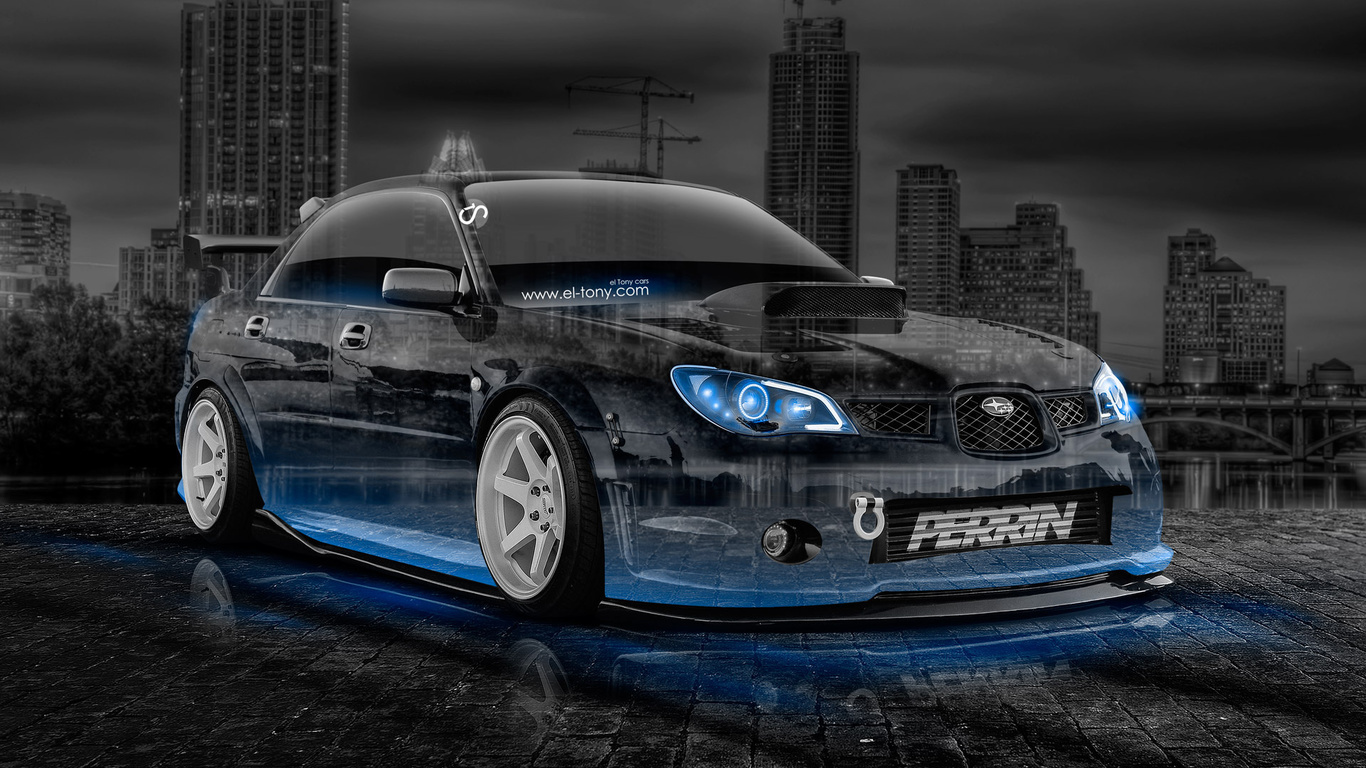 tony kokhan, subaru, impreza, wrx, sti, jdm, crystal, city, car, blue, neon, tuning, el tony cars, photoshop, hd wallpapers, art, design,  , , , , , , , , , , , , , , 