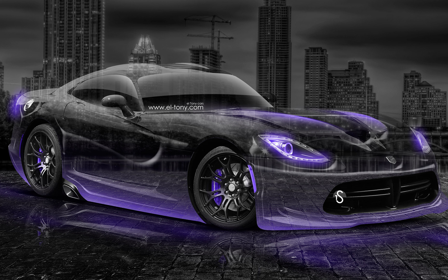 tony kokhan, dodge, viper, crystal, city, violet, neon, night, el tony cars, wallpapers,  , , , , , , , , , , , , , , 2014