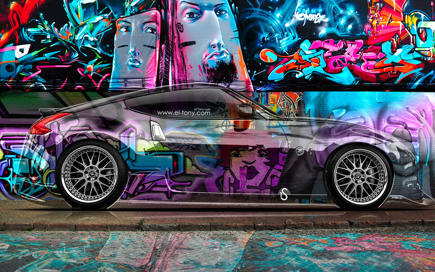 tony kokhan, nissan, 370z, jdm, crystal, graffiti, car, side, multicolors, el tony cars, wallpapers,  , , , , 370 ,  , , , , , , , 2014