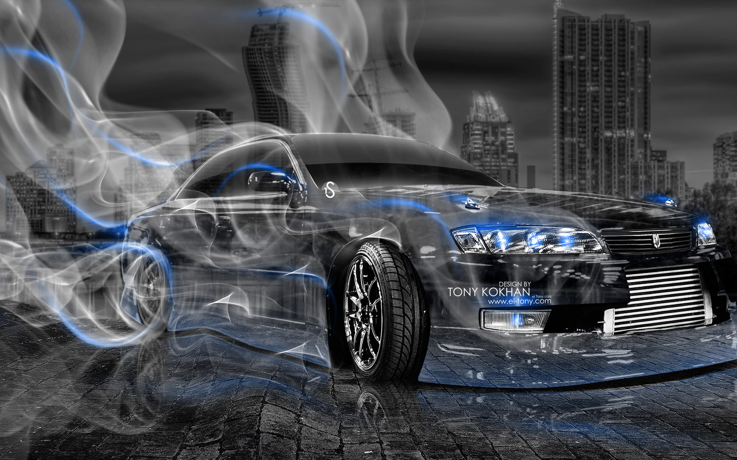 tony kokhan, toyota, mark2, jzx90, jdm, super, smoke, drift, blue, neon, city, night, wallpaper, plastic, photoshop, el tony cars,  , , , 2, , , , , , , , , 2014, , 