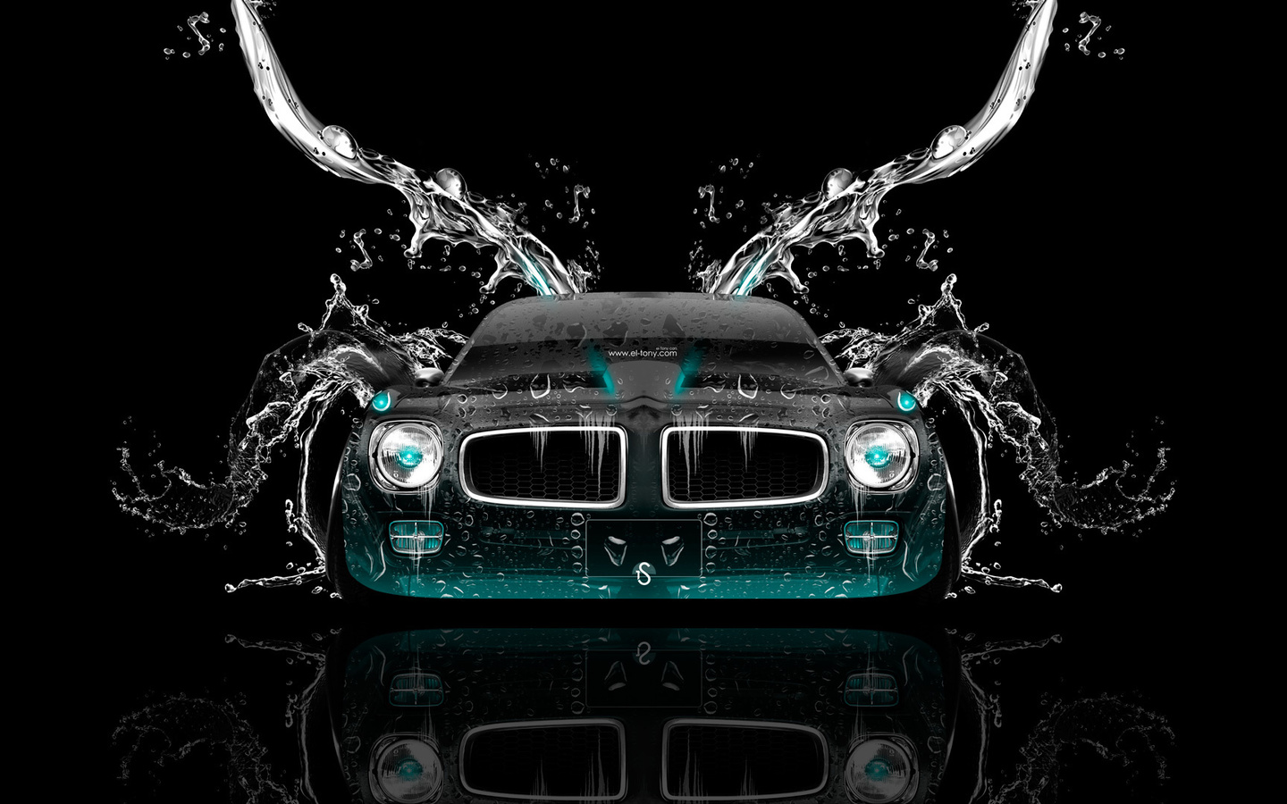 tony kokhan, pontiac, firebird, front, water, muscle, car, azure, neon, black, background, effects, el tony cars, hd wallpapers,  , , , , , , ,  , , , , , 2014, 