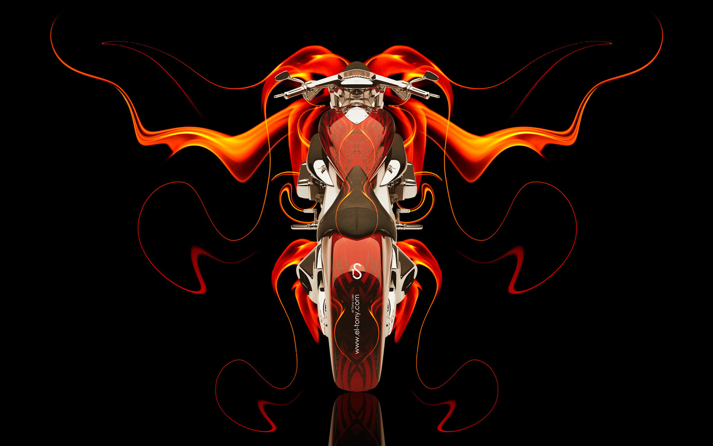 tony kokhan, moto, bike, fire, abstract, orange, black, chopper, el tony cars, photoshop, hd wallpapers,  , , , , , , , , , ,  , , , 2014