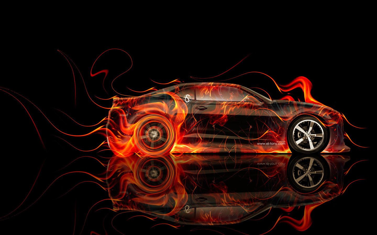 tony kokhan, chevrolet, camaro, fire, car, side, abstract, orange, muscle, black, el tony cars, photoshop, art, hd wallpapers,  , , , , , , , , , , ,  , , , , 