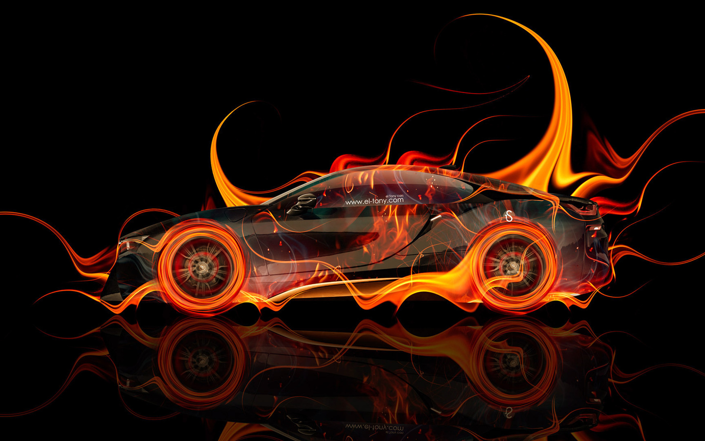 Картинки tony kokhan, bmw, i8, fire, car, side, orange, abstract, black, el  tony cars, photoshop, hd wallpapers, design, тони кохан, фотошоп, бмв, ай  восемь, вид сбоку, огненная, машина, огонь, авто, Черный, фон,