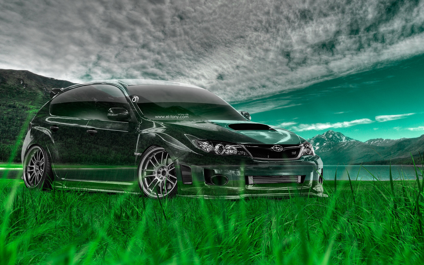 tony kokhan, subaru, impreza, wrx, sti, jdm, crystal, nature, green, grass, el tony cars, photoshop, art, design, hd wallpapers,  , , , , , , , , , , , , , , 2014