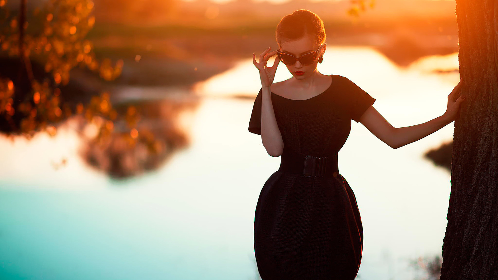 , dress, figure, sunset, , , , , , girl, sunglasses, style