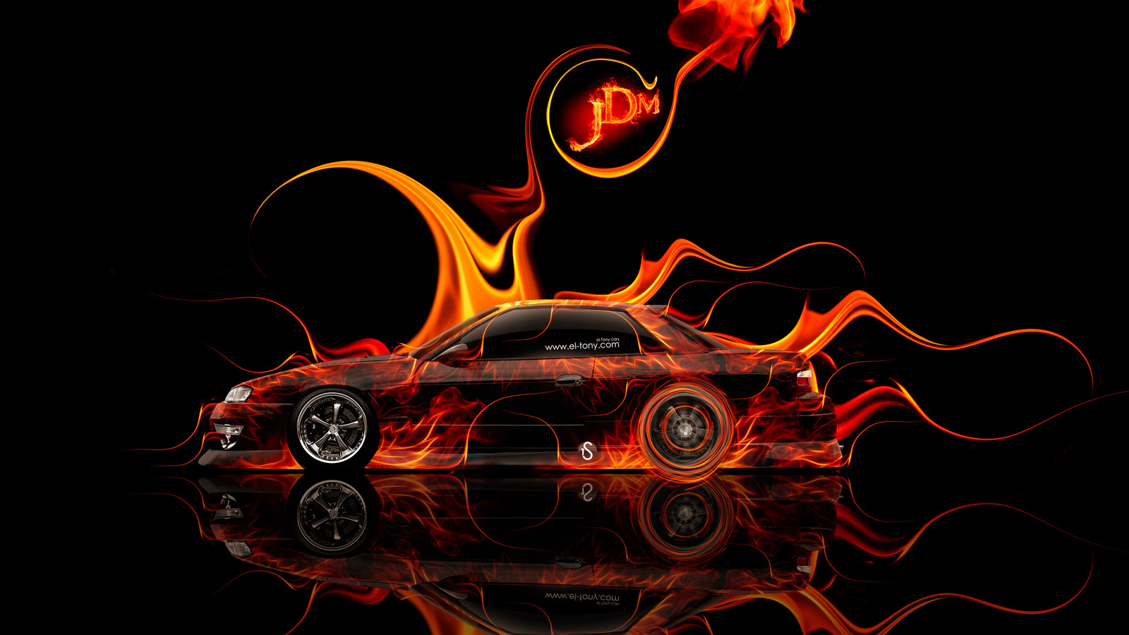 tony kokhan, nissan, silvia, s13, fire, car, orange, abstract, jdm, style, el tony cars, photoshop, wallpapers,  , , , , ,  13, , , , , , , , , , , 2014