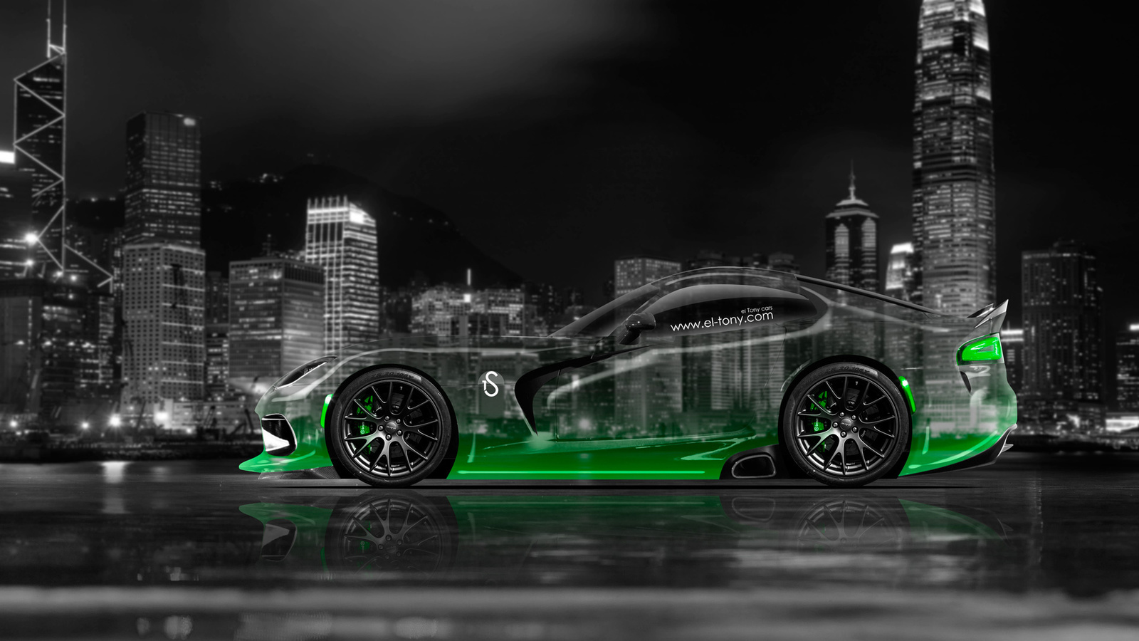 tony kokhan, dodge, viper, srt, side, crystal, city, green, neon, el tony cars, photoshop, design,  , , , , , , , , , , 2014, , 