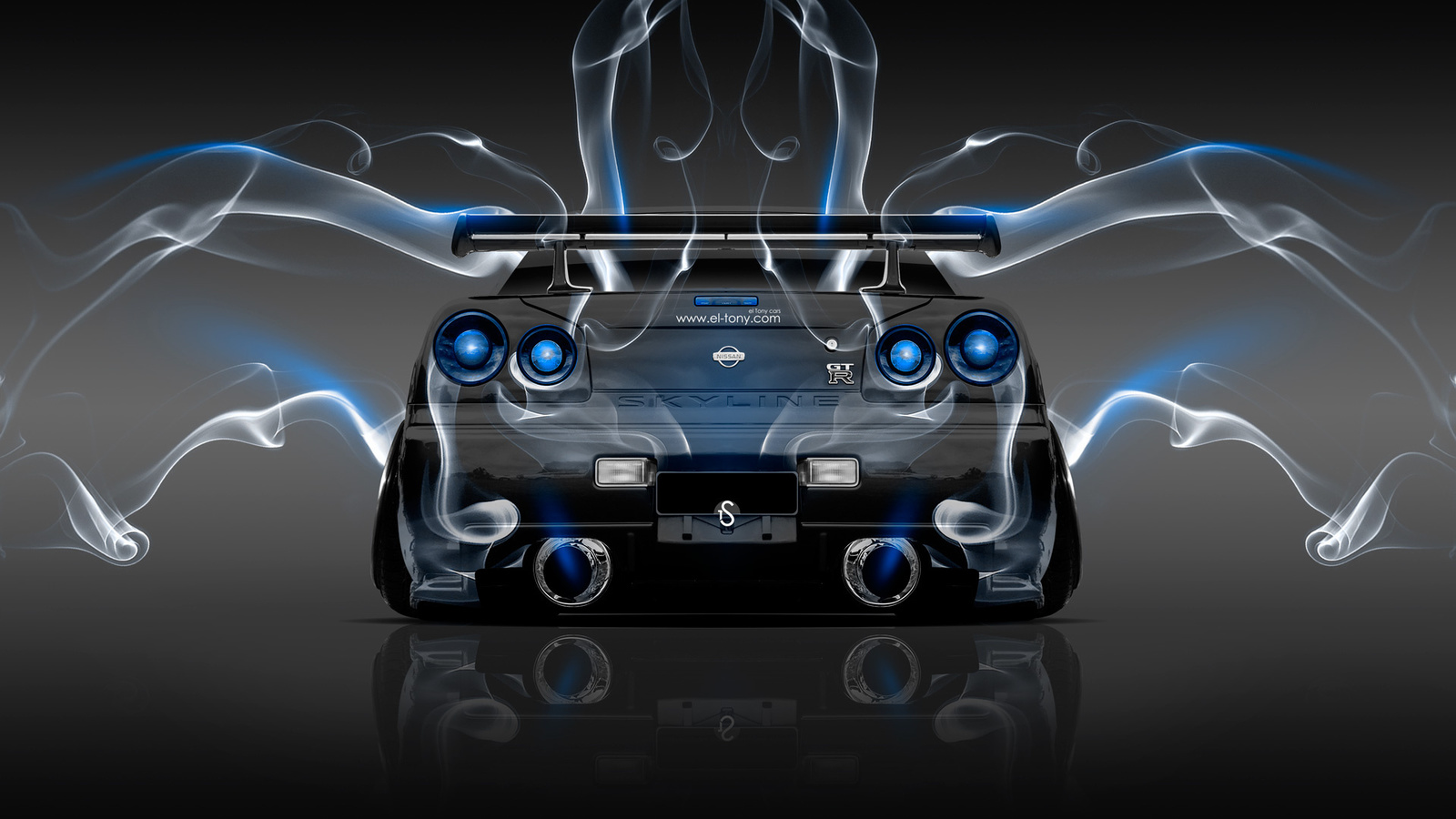 tony kokhan, nissan, skyline, gtr, r34, back, smoke, car, effects, blue, neon, jdm, style, el tony cars, photoshop, hd wallpapers,  , , , , , , , , , 34 ,  , , , , , 2014, 