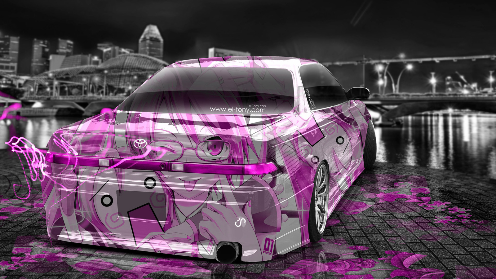 tony kokhan, toyota, mark2, jzx90, jdm, anime, aerography, city, pink, neon, effects, style, photoshop, girl, el tony cars, hd wallpapers,  , , , , , 2, 90 , , , , , , , 