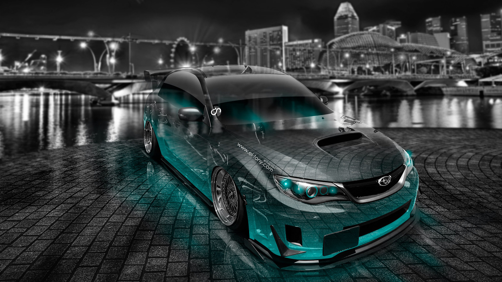 tony kokhan, subaru, impreza, wrx, sti, jdm, tuning, crystal, car, city, night, azure, neon, style, el tony cars, photoshop, hd wallpapers,  , , , , , , , , , , , , , ,