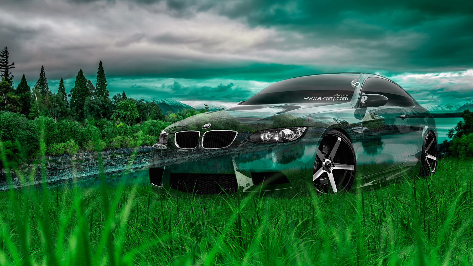 tony kokhan, bmw, m3, e92, crystal, nature, car, green, grass, el tony cars, photoshop, art, hd wallpapers,  , , , 3, , 92, , , , , , , , , , , 2014