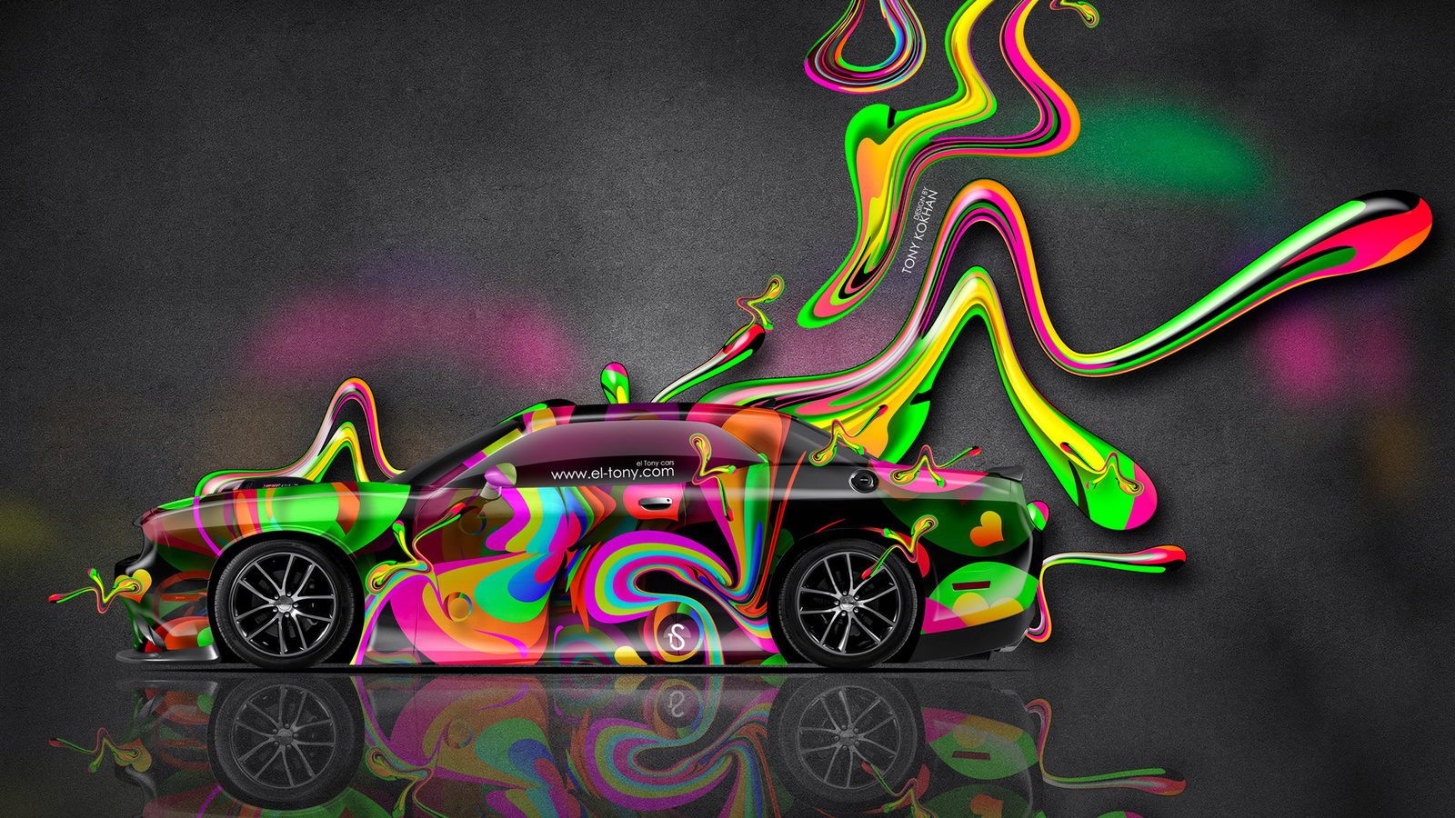 tony kokhan, dodge, challenger, super, plastic, car, aerography, multicolors, art, el tony cars, photoshop, neon, muscle,  , , , , , , , , ,  , , , , , , 