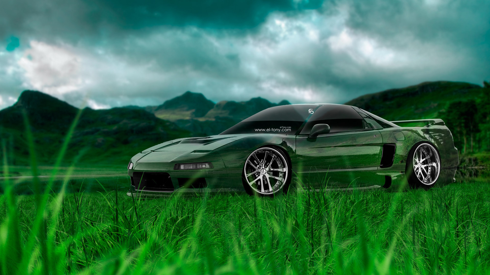 tony kokhan, nsx, jdm, crystal, nature, car, green, grass, el tony cars, photoshop, hd wallpapers, art, design,  , , , , , , , , , , , , 2014