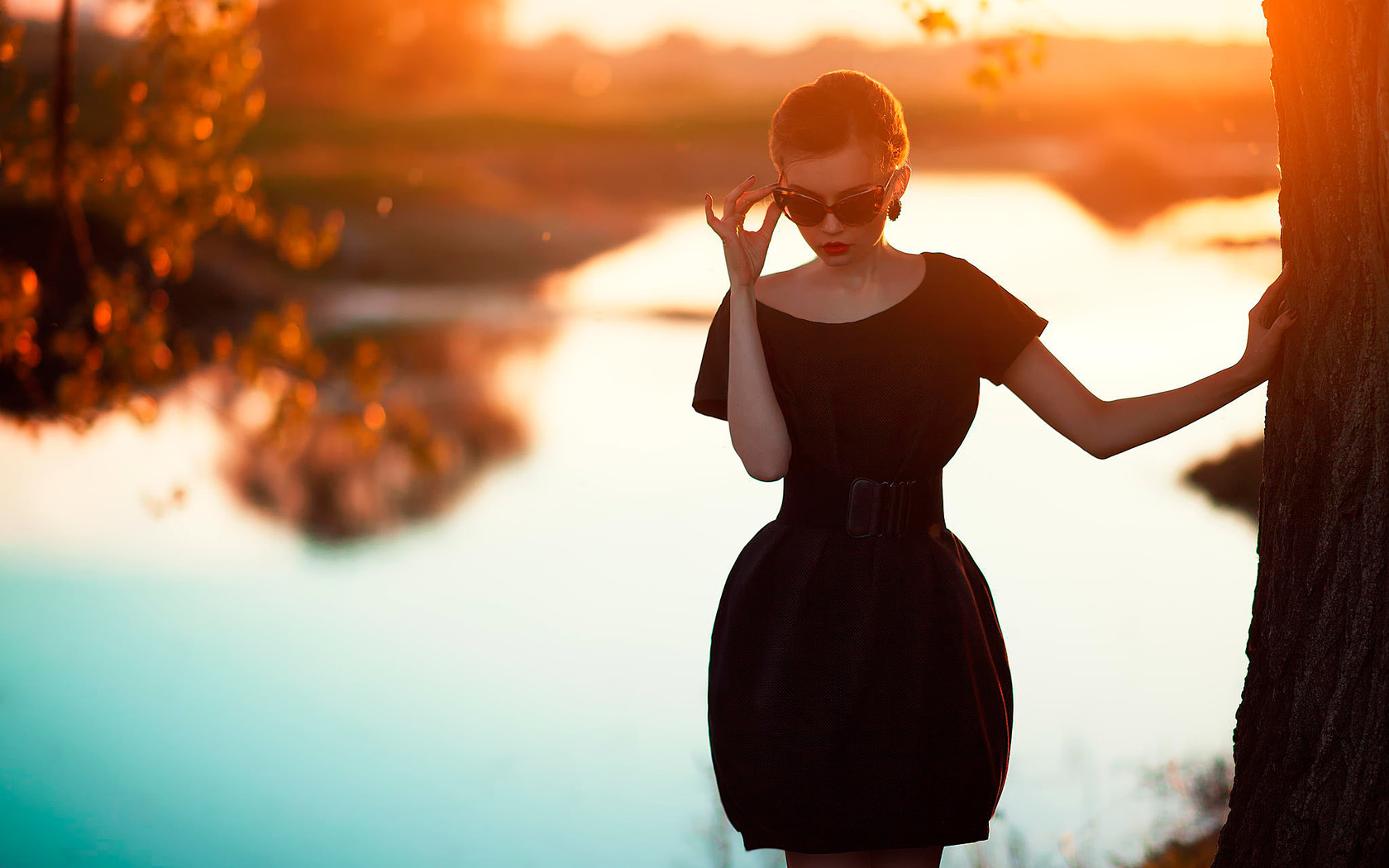 , dress, figure, sunset, , , , , , girl, sunglasses, style