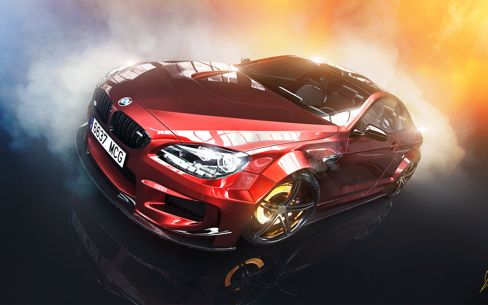 bmw, m6, prior design, red, car, brake, smoke