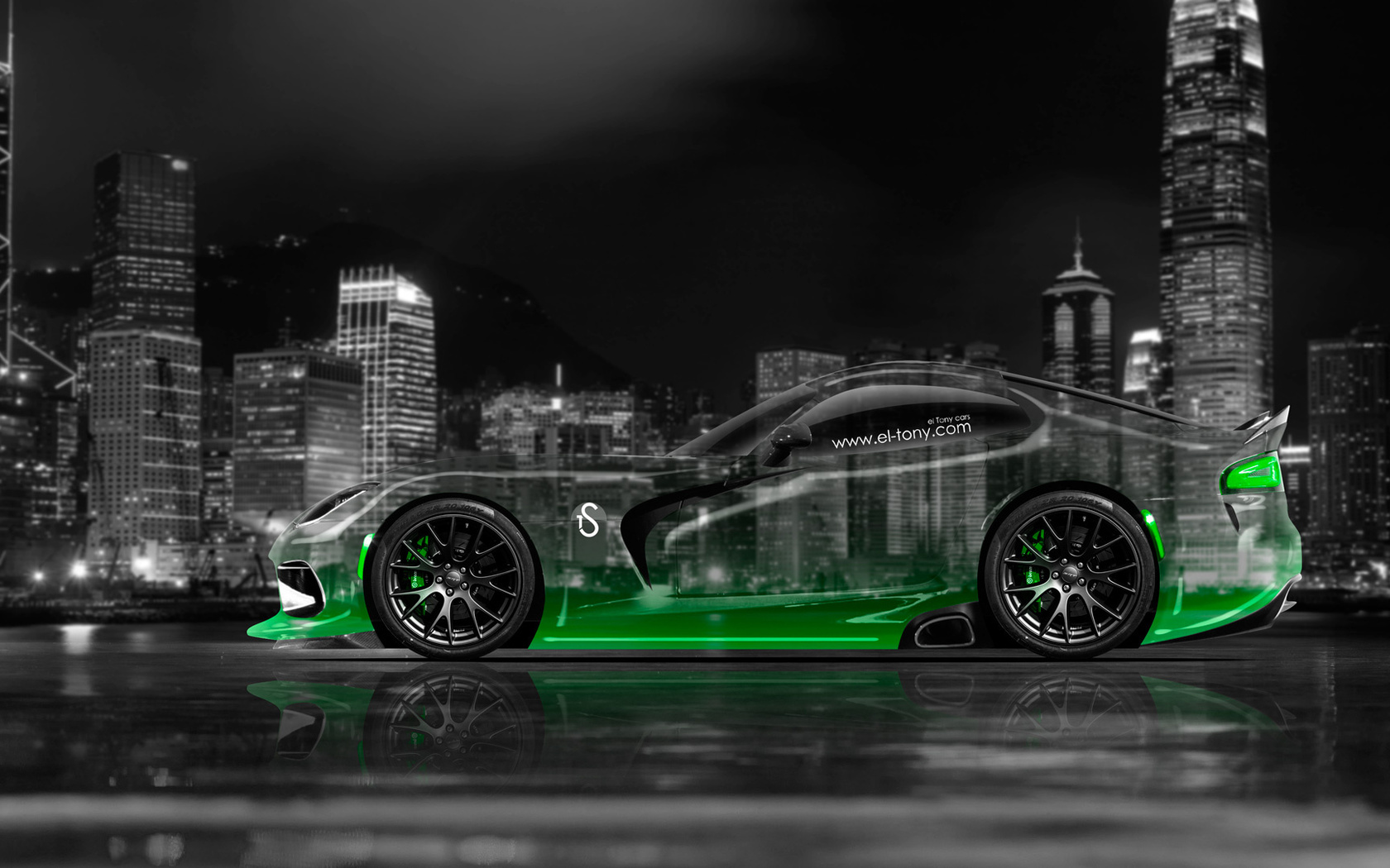 tony kokhan, dodge, viper, srt, side, crystal, city, green, neon, el tony cars, photoshop, design,  , , , , , , , , , , 2014, , 