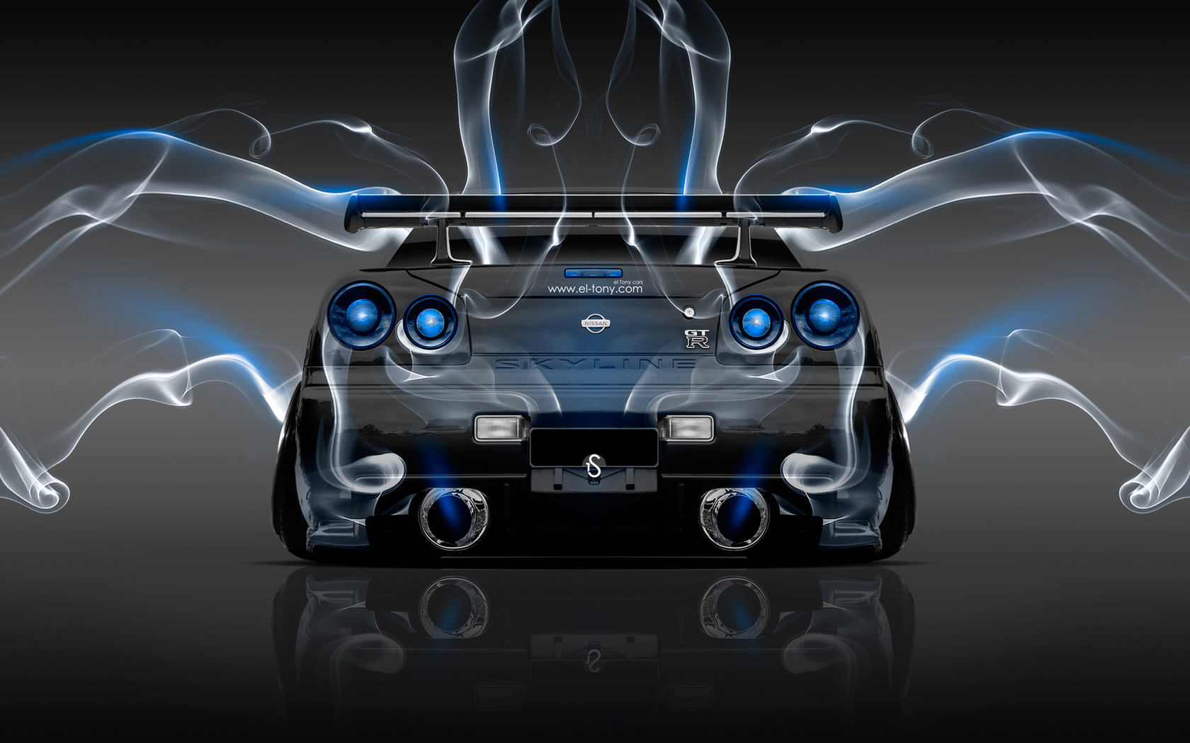 tony kokhan, nissan, skyline, gtr, r34, back, smoke, car, effects, blue, neon, jdm, style, el tony cars, photoshop, hd wallpapers,  , , , , , , , , , 34 ,  , , , , , 2014, 