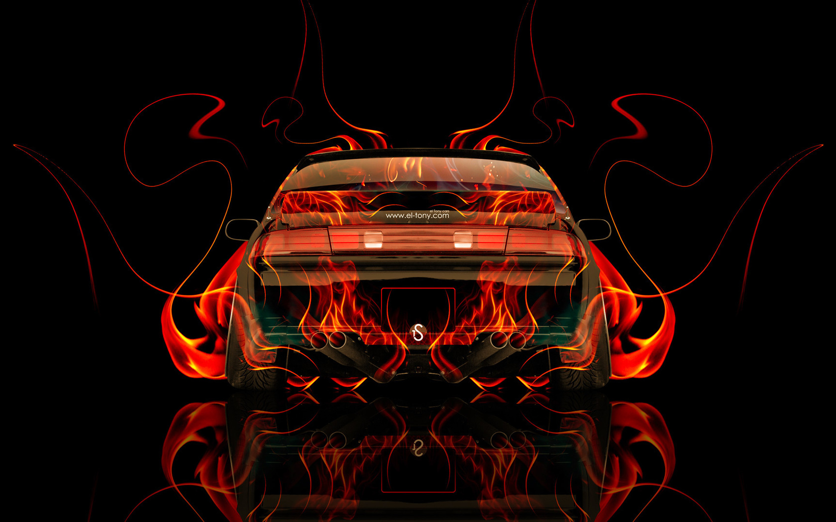 Картинки tony kokhan, nissan, silvia, s14, jdm, fire, car, back, black,  orange, abstract, el tony cars, photoshop, hd wallpapers, ниссан, сильвия,  вид сзади, Черный, фон, огненная, машина, огонь, абстракт, обои, 2014 -