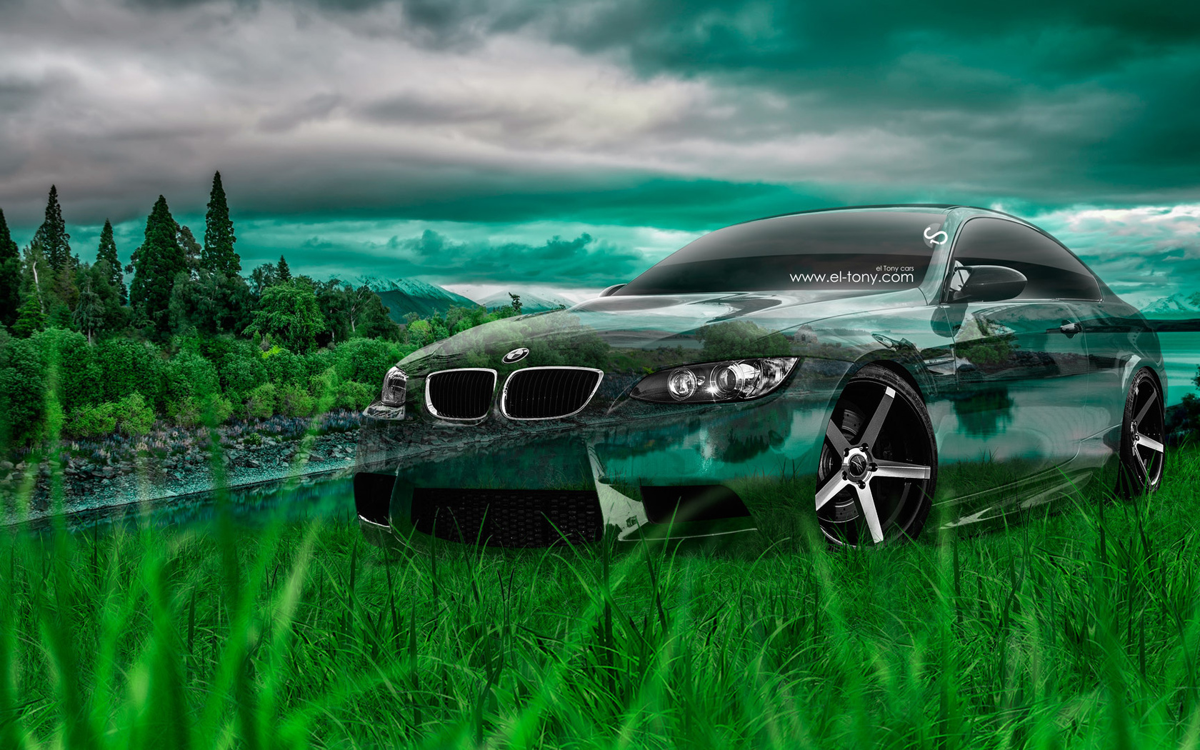 tony kokhan, bmw, m3, e92, crystal, nature, car, green, grass, el tony cars, photoshop, art, hd wallpapers,  , , , 3, , 92, , , , , , , , , , , 2014