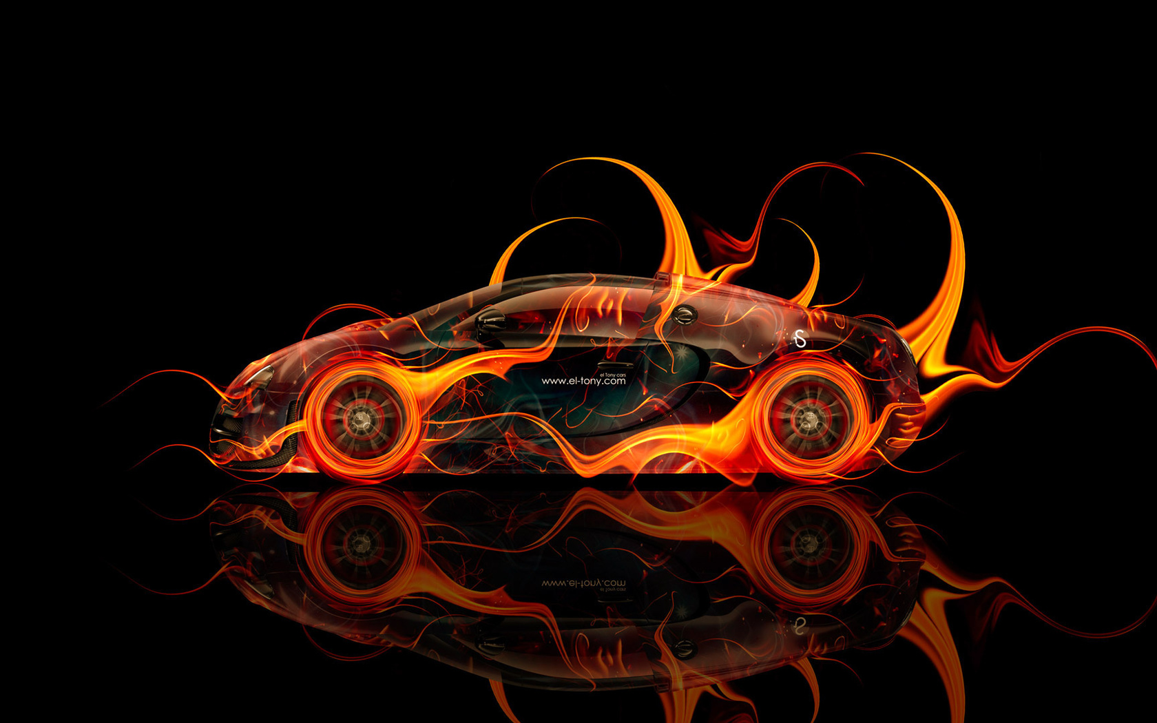 tony kokhan, bugatti, veyron, fire, car, side, abstract, orange, el tony cars, photoshop, hd wallpapers, design,  , , , ,  , , , , , , , , , , , 2014