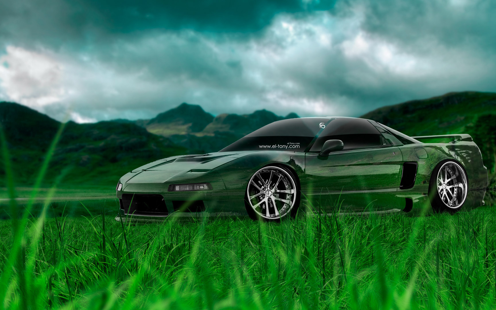 tony kokhan, nsx, jdm, crystal, nature, car, green, grass, el tony cars, photoshop, hd wallpapers, art, design,  , , , , , , , , , , , , 2014