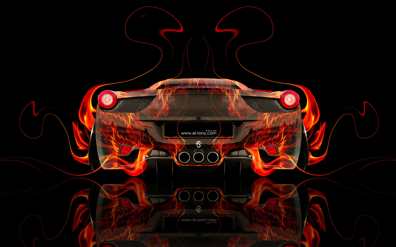 tony kokhan, ferrari, italia, 458, back, fire, abstract, car, orange, black, colors, hd wallpapers, el tony cars, photoshop, art, design,  , , , , ,  , , , , , , , , , 