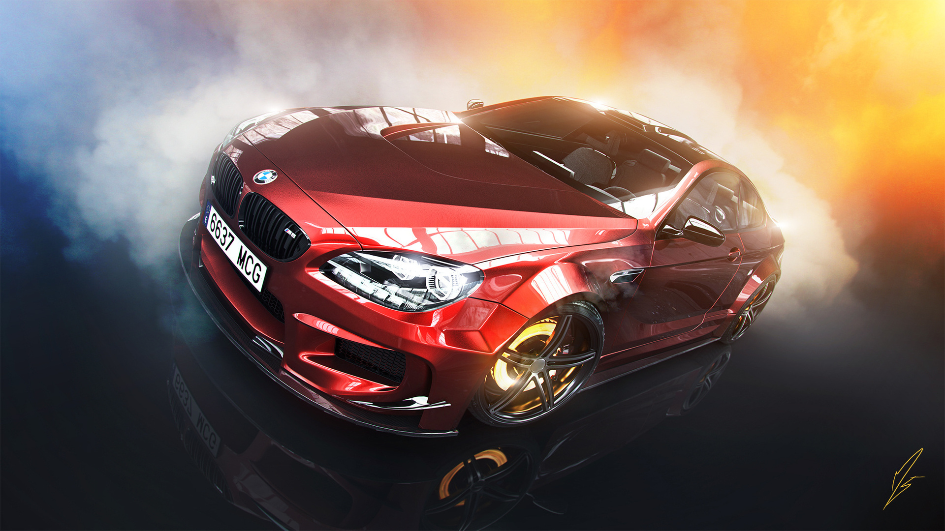 bmw, m6, prior design, red, car, brake, smoke