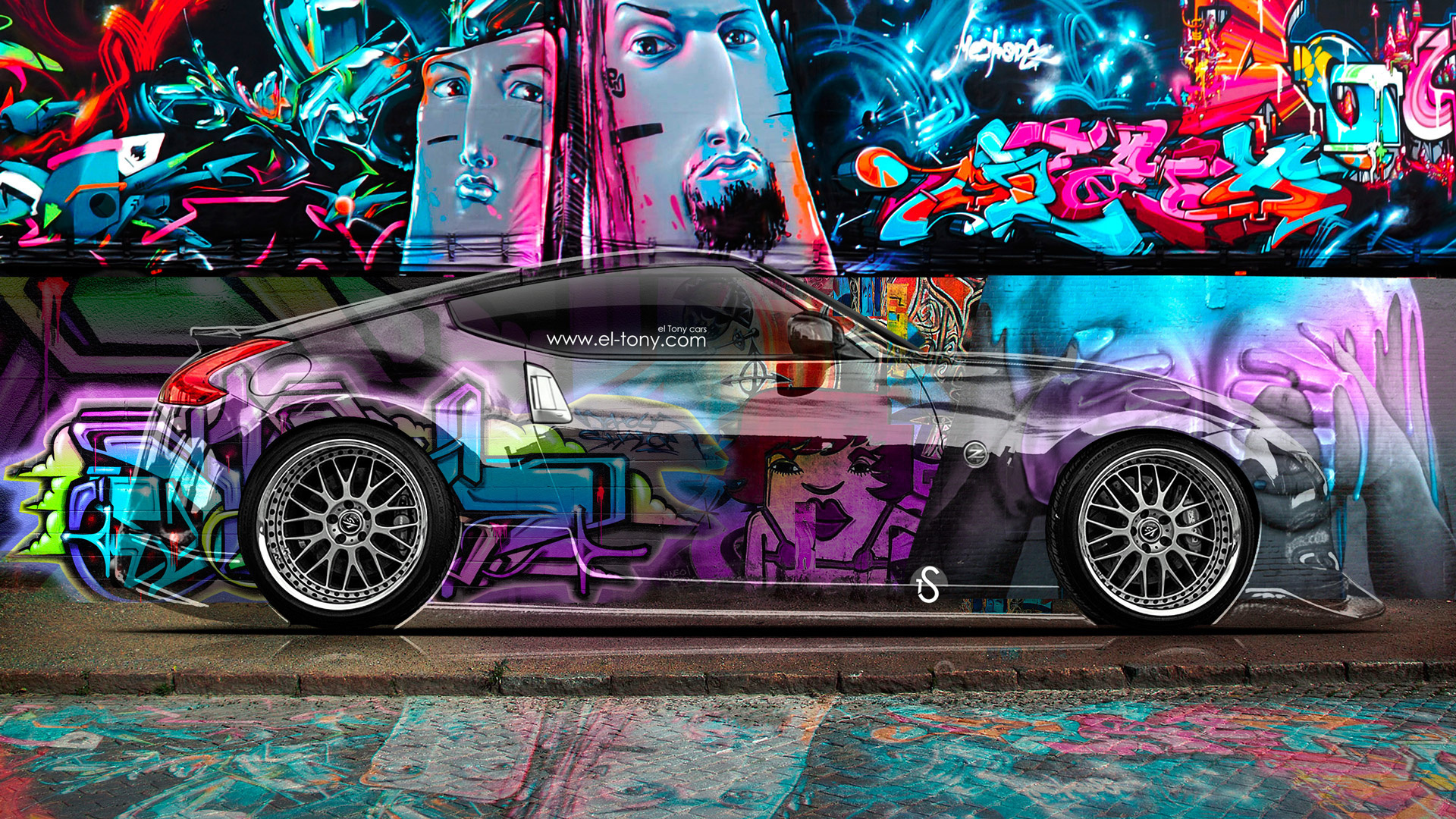 tony kokhan, nissan, 370z, jdm, crystal, graffiti, car, side, multicolors, el tony cars, wallpapers,  , , , , 370 ,  , , , , , , , 2014