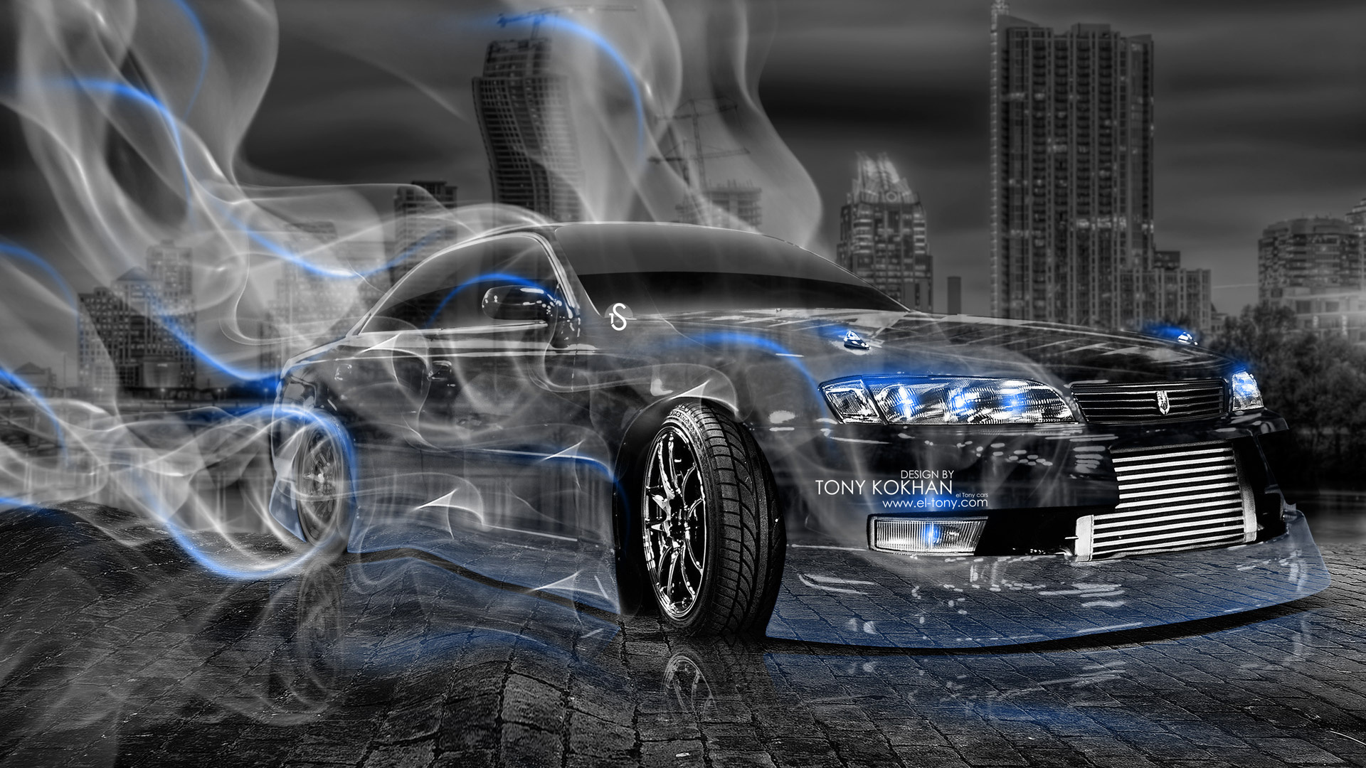 tony kokhan, toyota, mark2, jzx90, jdm, super, smoke, drift, blue, neon, city, night, wallpaper, plastic, photoshop, el tony cars,  , , , 2, , , , , , , , , 2014, , 